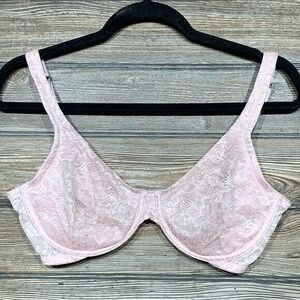 Ambrielle Full Figure Bra Womens Size 36D‎ Pink Lace Underwire Support Unlined